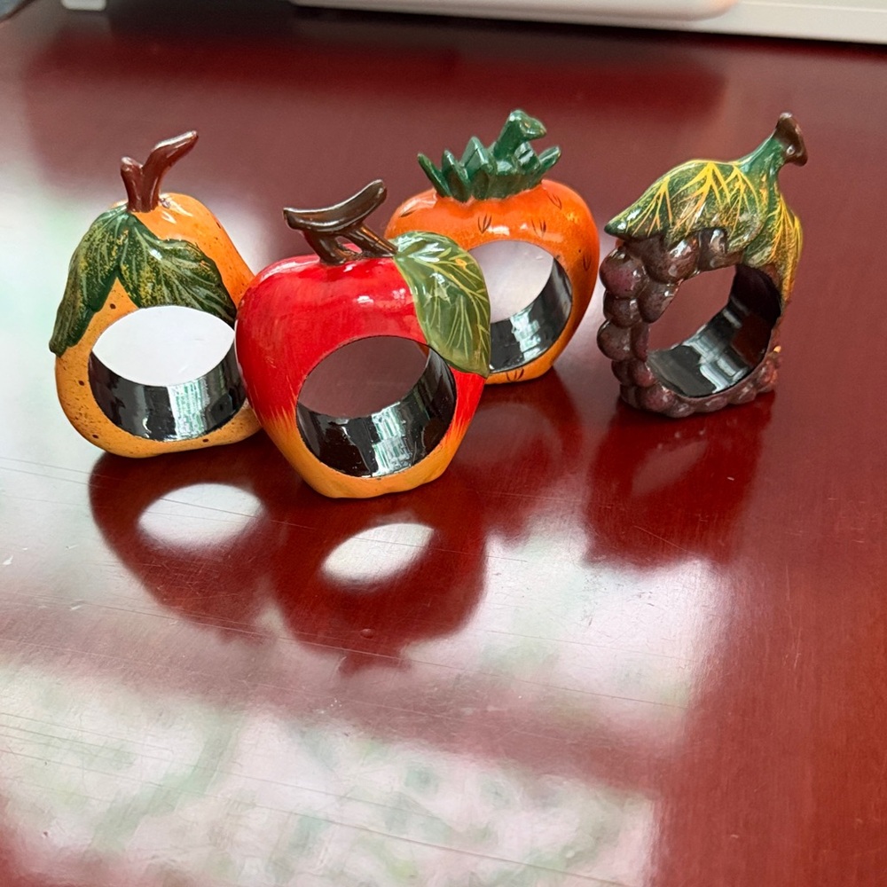 Painted Colorful Fruit Napkin Rings Set - Set of 4 - Picture 3 of 4